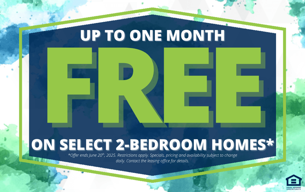 A promotional image advertising a free offer on select 2-bedroom homes.
